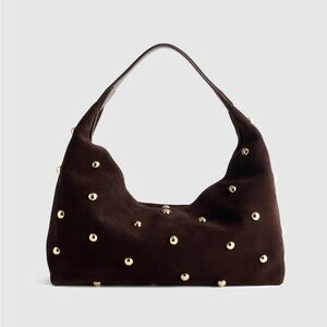Madewell Dark Brown suede shoulder Hobo Bag with Gold Accents